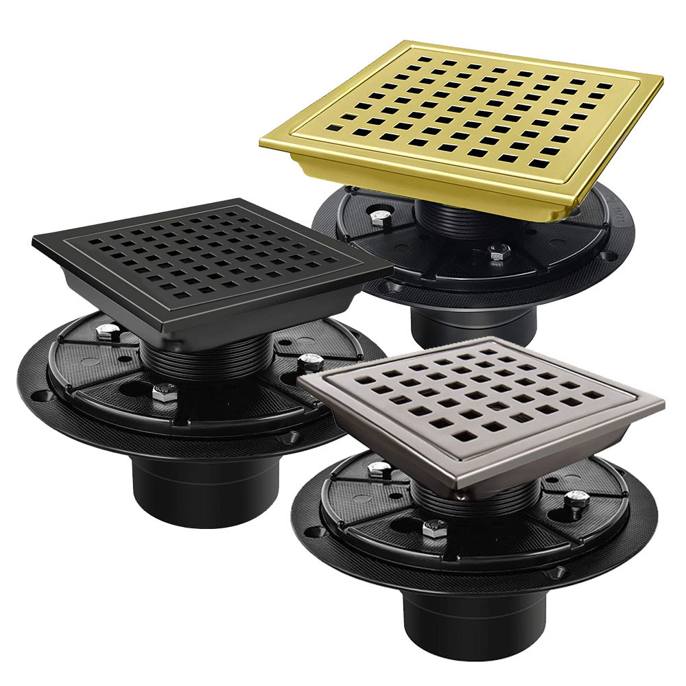 Square Tile Insert Bathroom Floor Drain with Flange Connector