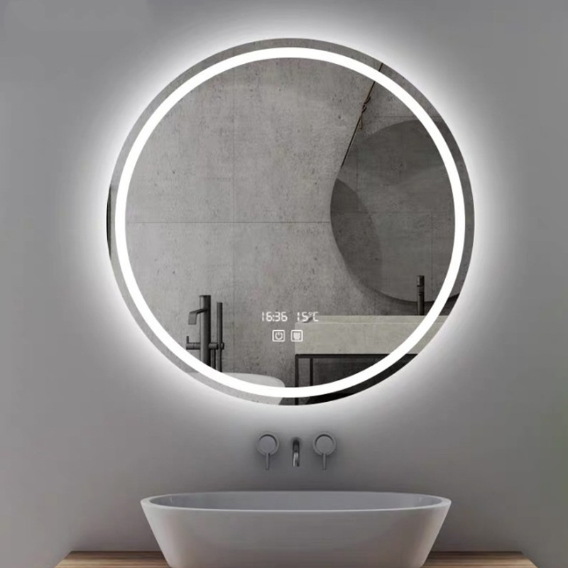 Round smart backlit led mirror with touch switch for bathroom