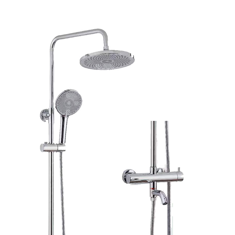 Chrome Slim Round Brass Chrome Dual Control Thermostatic Shower Column Mixer Tap Set