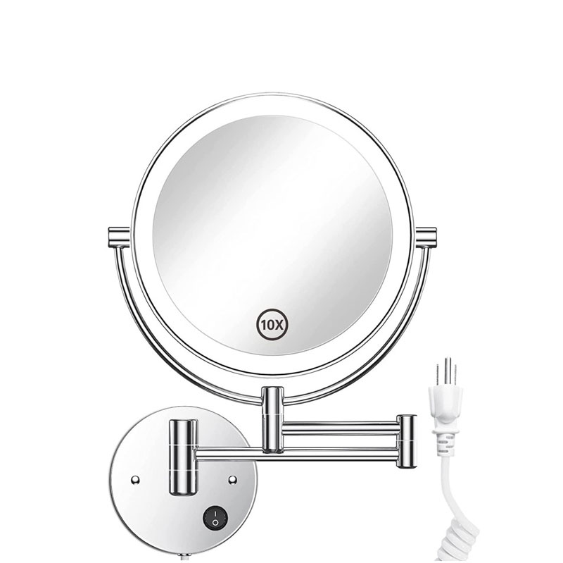 Wall Mounted Led Button Switch 5 Fold Make-up Silvering Mirror