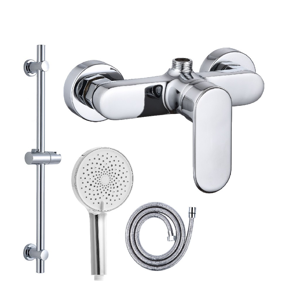 Wall-Mounted Shower Faucet Set with Adjustable Slide Bar, Handheld Shower Head, and Hose