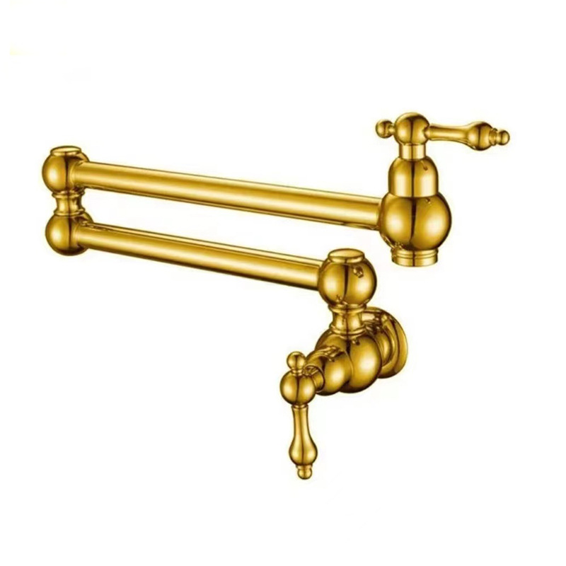 Stylish Gold Wall Faucet with Pivoting Arm for Flexible Water Flow Control