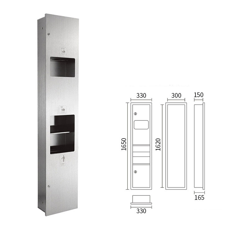 Stainless Steel Vertical Towel and Toilet Paper Storage Cabinet for Hotels